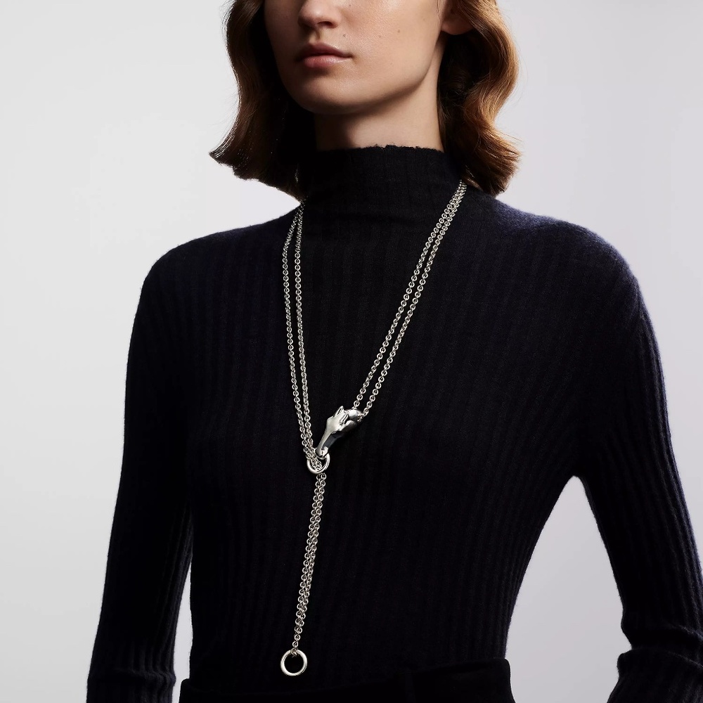 $3,700 HERMES Galop Sterling Silver Long Necklace Large Model 70 cm